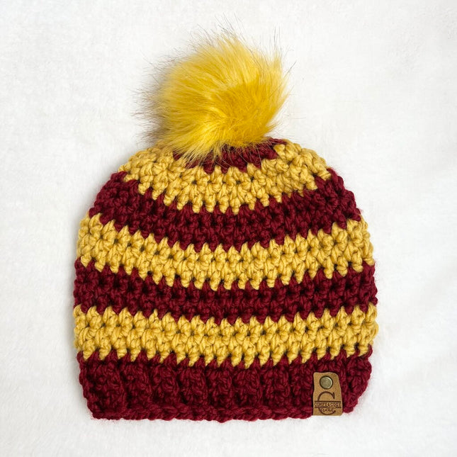 Pom Pom Hat (Adult) - Red & Gold