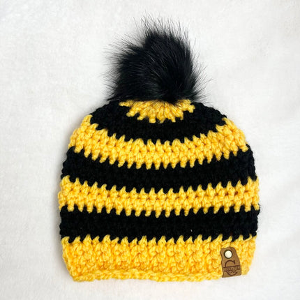 Pom Pom Hat (Adult) - Black & Yellow