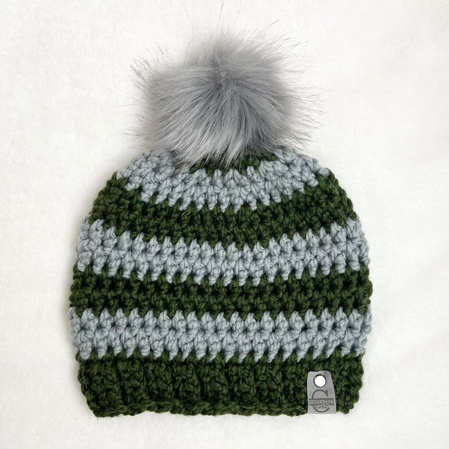 Pom Pom Hat (Adult) - Forest Green & Gray