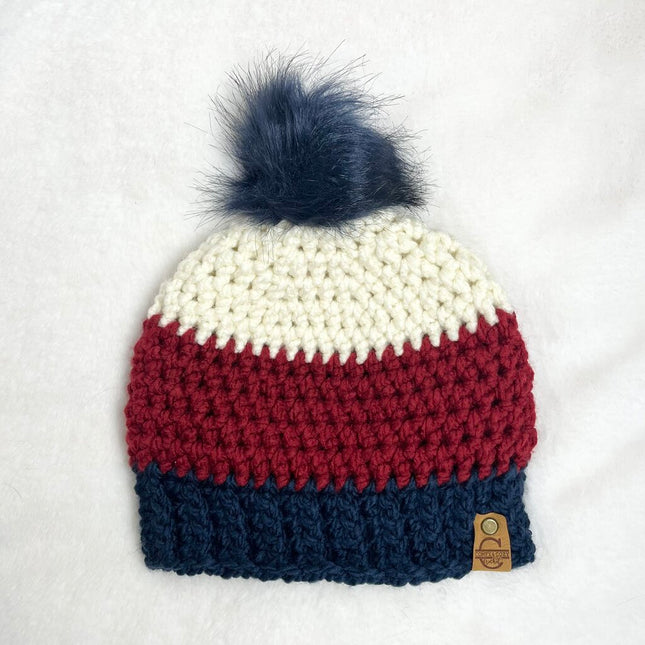 Pom Pom Hat (Adult) - Red, White, and Blue