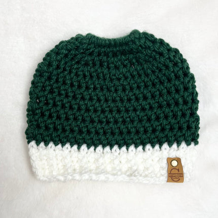 Messy Bun Hat - Dark Green with White Brim