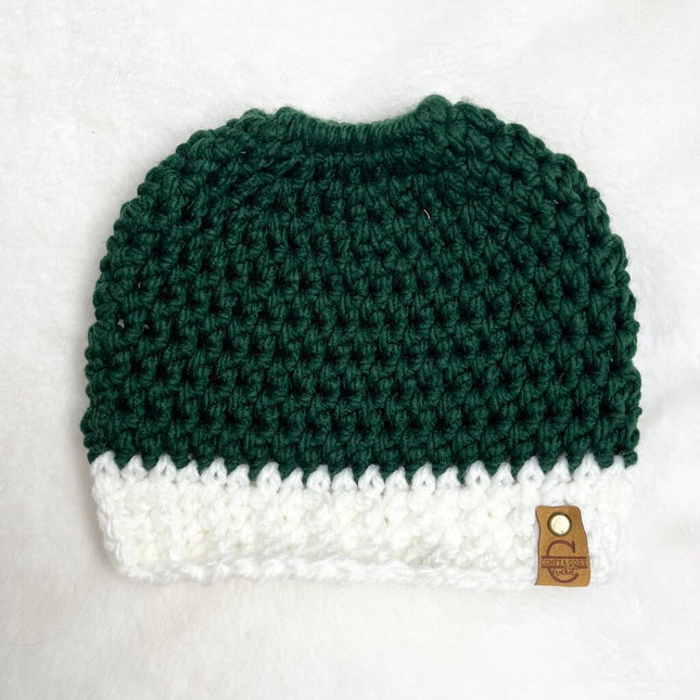 Messy Bun Hat - Dark Green with White Brim