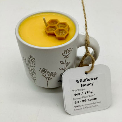 Wildflower Honey - Mug Candle (Floral Mini Mug) - 100% Soy Wax