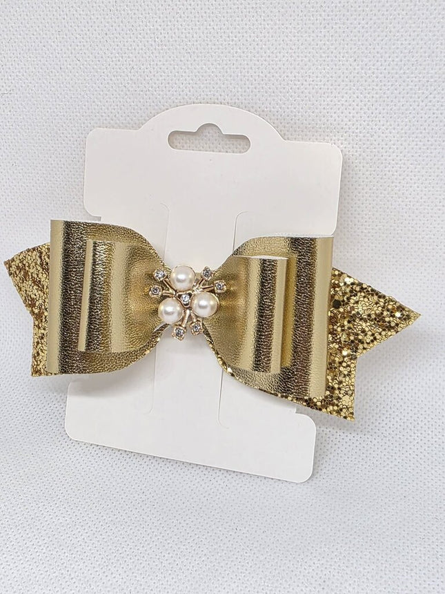 Golden Snowflake Glitter Hair Bow