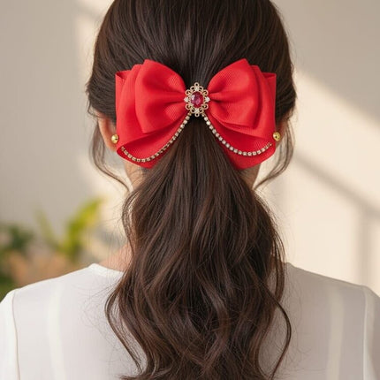Deep Red Gemstone Holiday Hair Bow