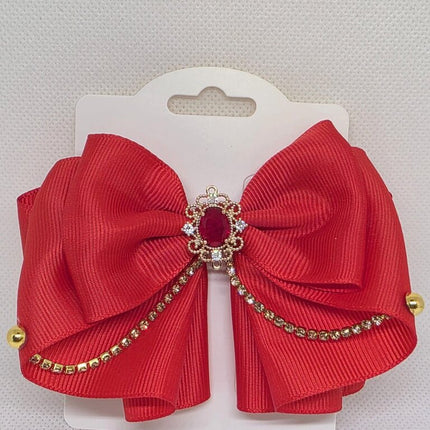 Deep Red Gemstone Holiday Hair Bow