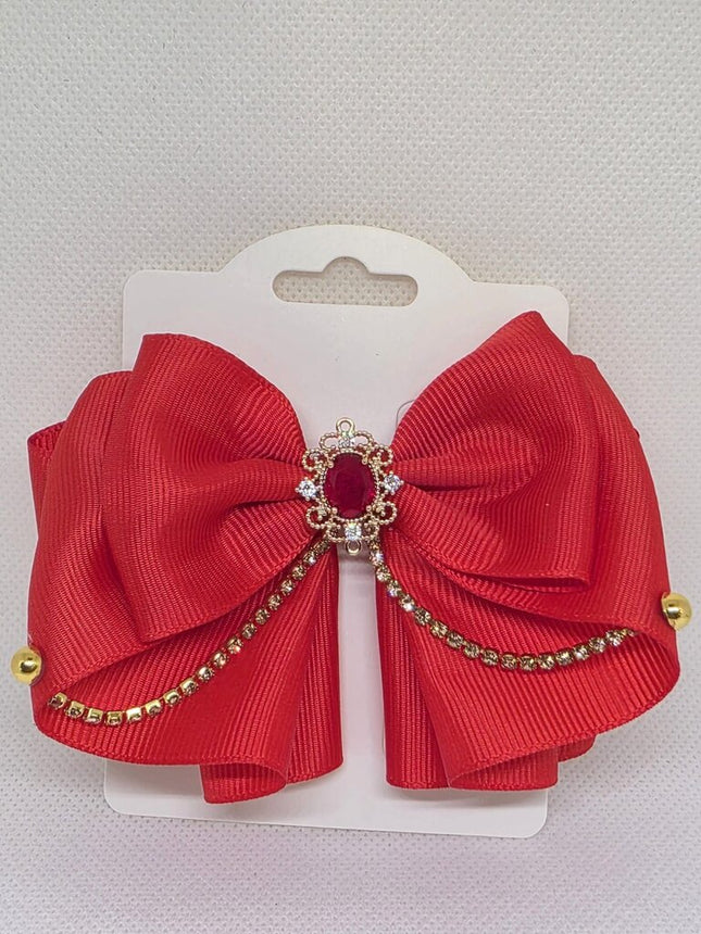 Deep Red Gemstone Holiday Hair Bow
