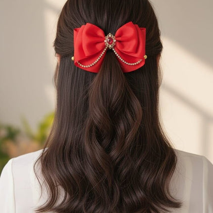 Deep Red Gemstone Holiday Hair Bow