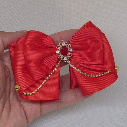 Deep Red Gemstone Holiday Hair Bow