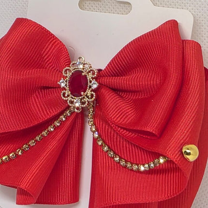 Deep Red Gemstone Holiday Hair Bow