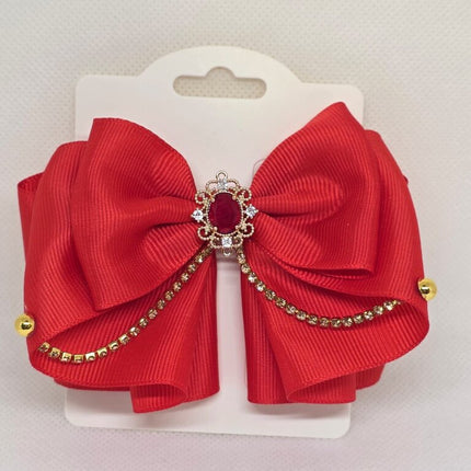 Deep Red Gemstone Holiday Hair Bow