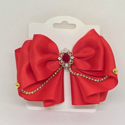 Deep Red Gemstone Holiday Hair Bow