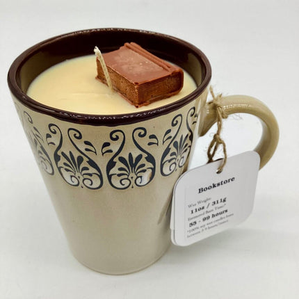 Bookstore - Mug Candle (Beige Scroll Mug) - 100% Soy Wax