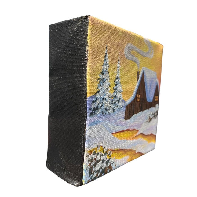 Sunset Cozy Cabin Block Canvas