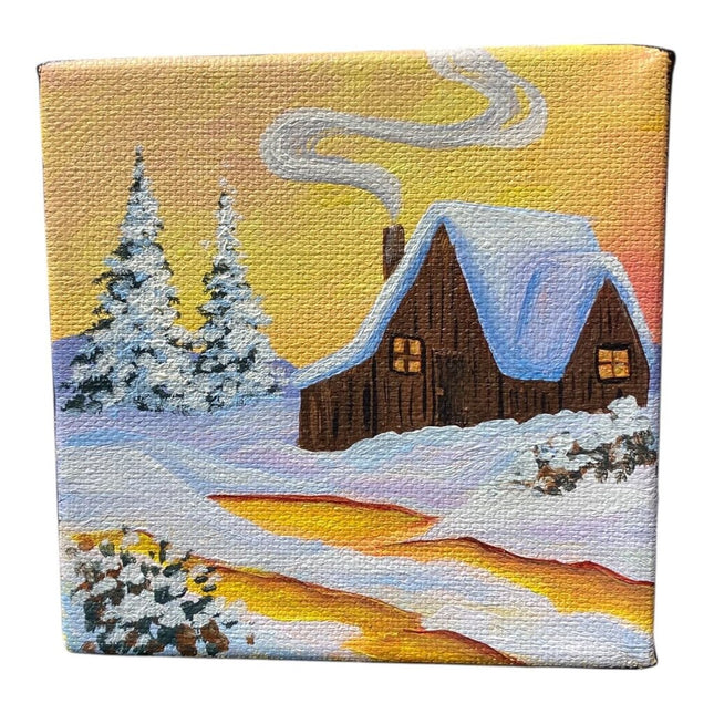 Sunset Cozy Cabin Block Canvas