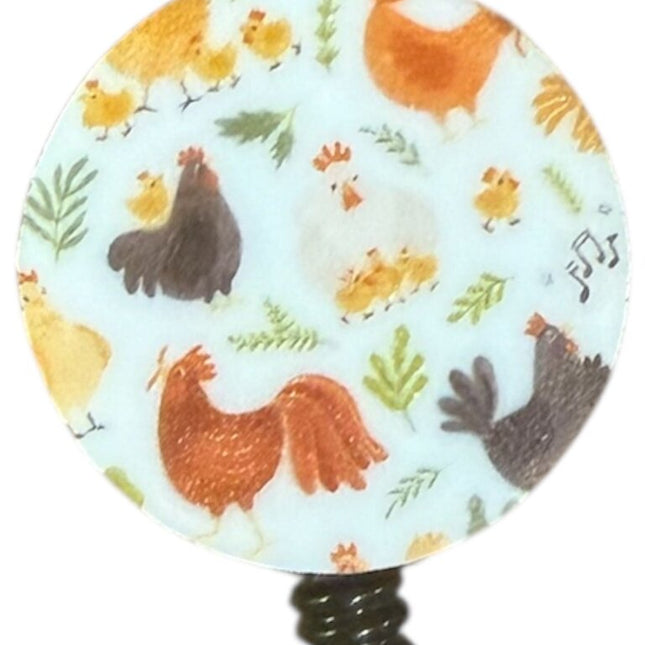 Acrylic Badge Reel - Chicken Watercolor