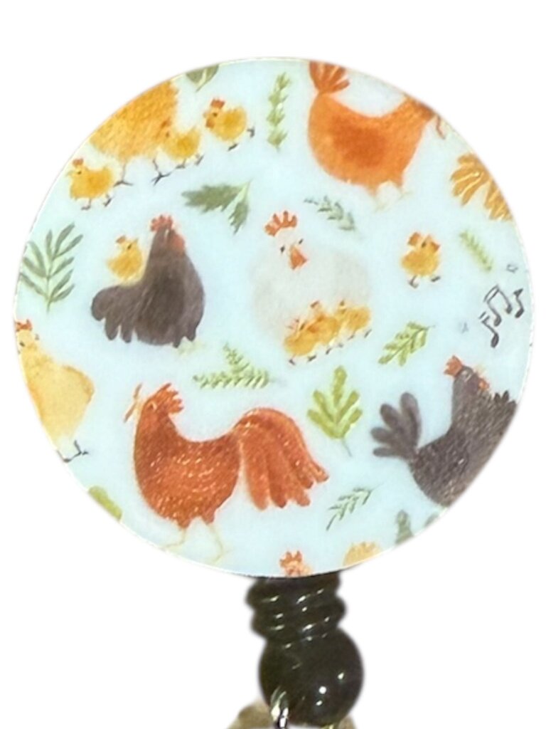 Acrylic Badge Reel - Chicken Watercolor