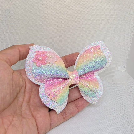 Rainbow Glitter Butterfly Hair Clip | Fairy Wing Bow | Pastel Sparkle Hair Accessory | Toddler Girl Gift