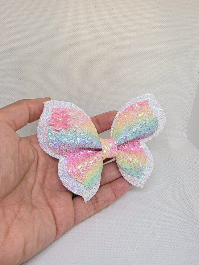 Rainbow Glitter Butterfly Hair Clip | Fairy Wing Bow | Pastel Sparkle Hair Accessory | Toddler Girl Gift