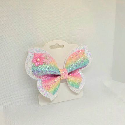 Rainbow Glitter Butterfly Hair Clip | Fairy Wing Bow | Pastel Sparkle Hair Accessory | Toddler Girl Gift