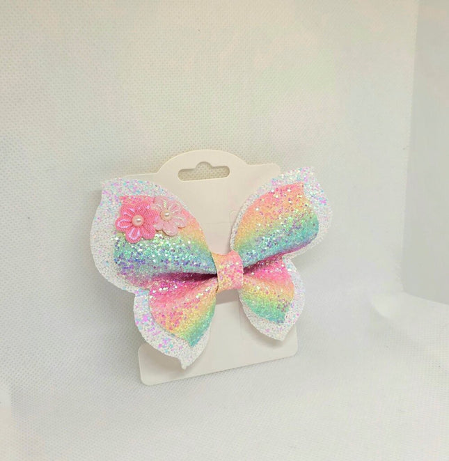Rainbow Glitter Butterfly Hair Clip | Fairy Wing Bow | Pastel Sparkle Hair Accessory | Toddler Girl Gift