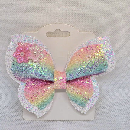 Rainbow Glitter Butterfly Hair Clip | Fairy Wing Bow | Pastel Sparkle Hair Accessory | Toddler Girl Gift