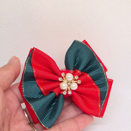 Christmas Hair Bow | Red and Green Ribbon Hair Clip | Holiday Grosgrain Bow | Girls' Festive Hair Accessory