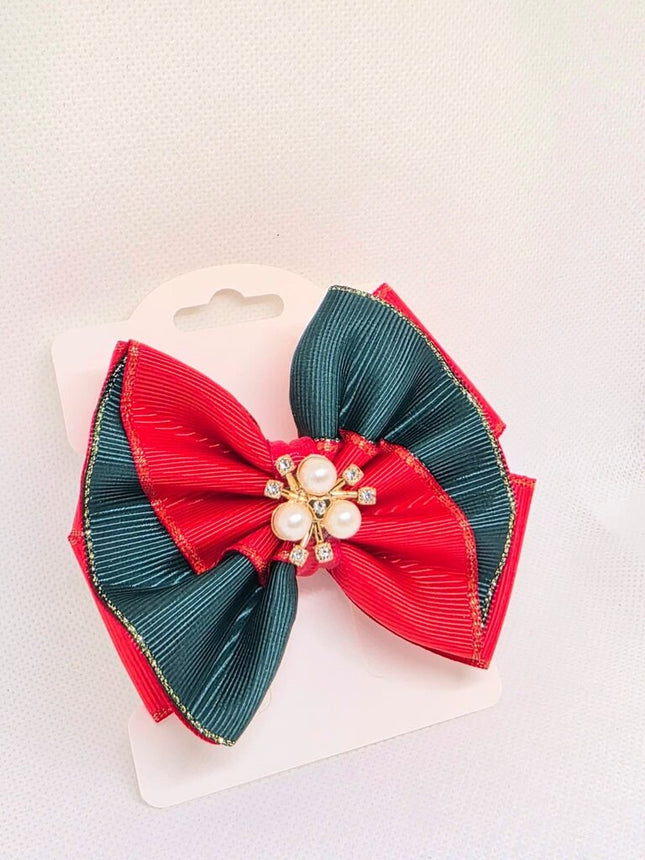 Christmas Hair Bow | Red and Green Ribbon Hair Clip | Holiday Grosgrain Bow | Girls' Festive Hair Accessory