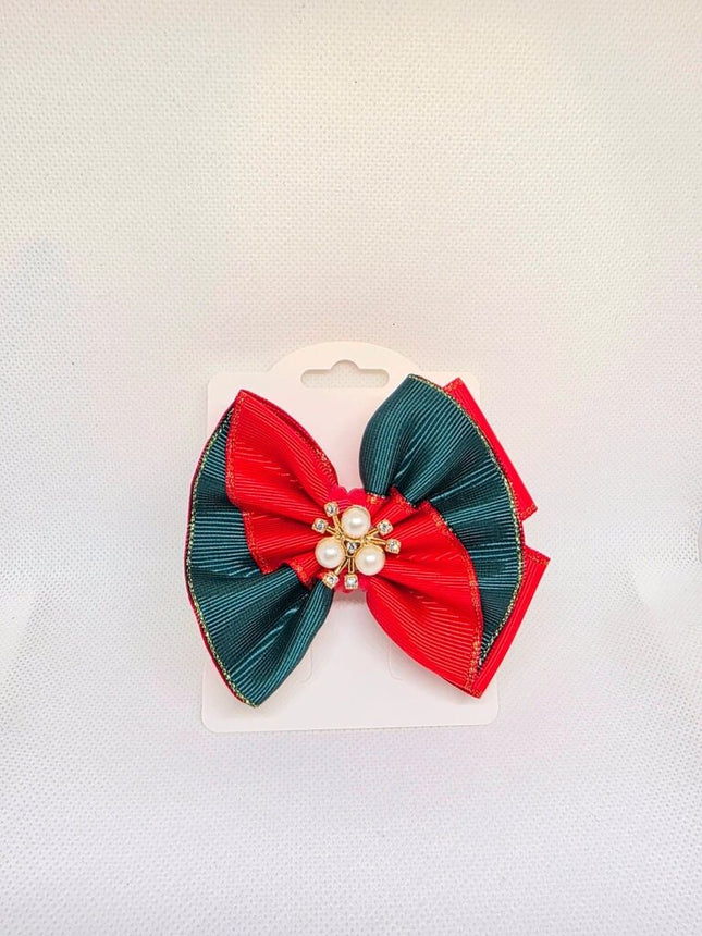 Christmas Hair Bow | Red and Green Ribbon Hair Clip | Holiday Grosgrain Bow | Girls' Festive Hair Accessory