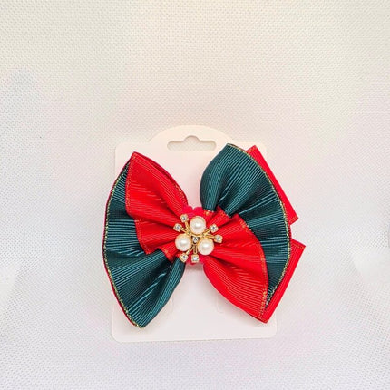 Christmas Hair Bow | Red and Green Ribbon Hair Clip | Holiday Grosgrain Bow | Girls' Festive Hair Accessory