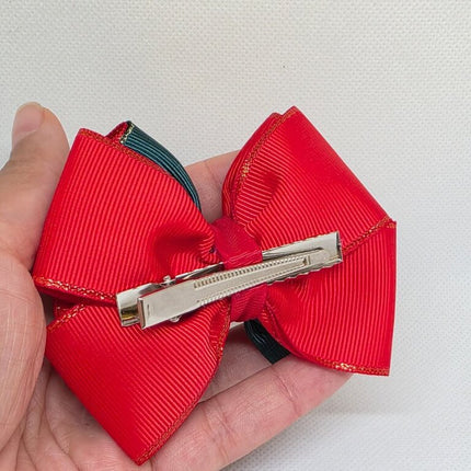 Christmas Hair Bow | Red and Green Ribbon Hair Clip | Holiday Grosgrain Bow | Girls' Festive Hair Accessory