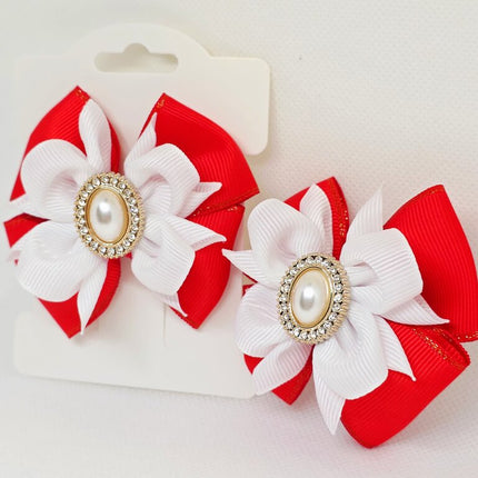 Christmas Hair Bow | Red Ribbon Hair Clip | Holiday Grosgrain Bow | Girls' Festive Hair Accessory