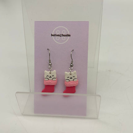 Cat Stocking Dangle Earrings