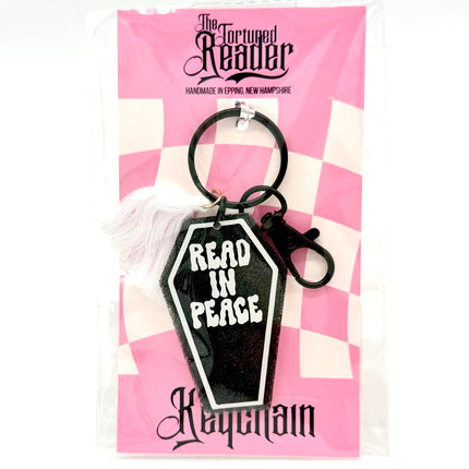Read in Peace Coffin Keychain, Black