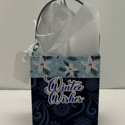 Mini Gift Bags - Winter Wishes Blue w/ White Flowers