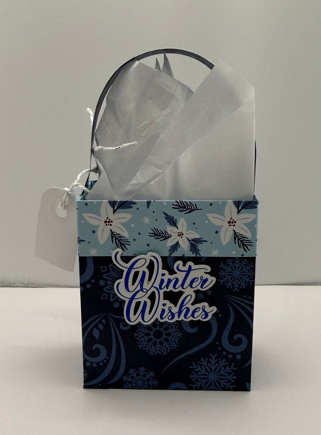 Mini Gift Bags - Winter Wishes Blue w/ White Flowers