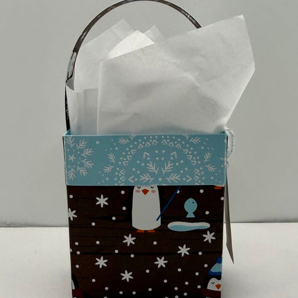 Mini Gift Bags - Blue/Brown Penguin Ice Fishing