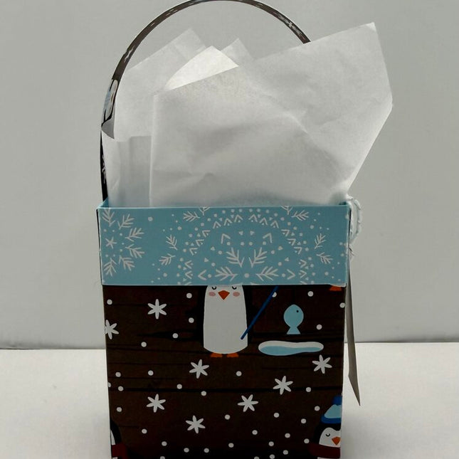 Mini Gift Bags - Blue/Brown Penguin Ice Fishing