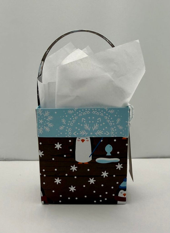Mini Gift Bags - Blue/Brown Penguin Ice Fishing