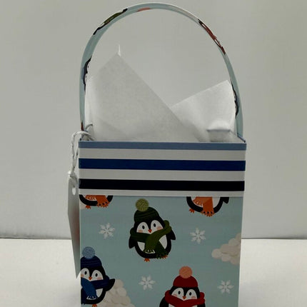 Mini Gift Bags - Blue Stripes Penguins Scarf/Hat