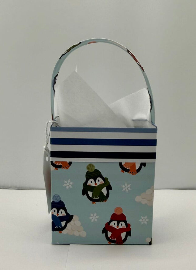 Mini Gift Bags - Blue Stripes Penguins Scarf/Hat