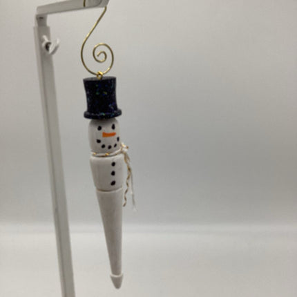 White Snowman Icicle Ornament-Gold scarf