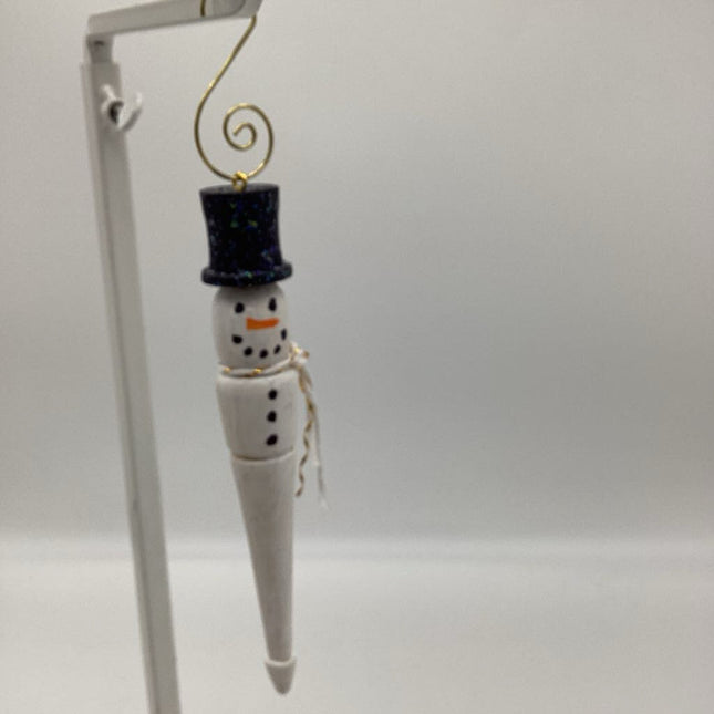 White Snowman Icicle Ornament-Gold scarf