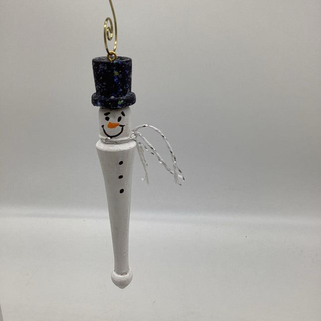 White Snowman Icicle Ornament-Silver Scarf