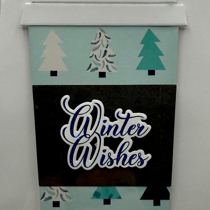 Coffee Cup Gift Card Holder - Winter Wishes Trees w/ Brown Sleeve