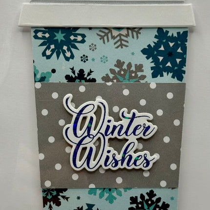 Coffee Cup Gift Card Holder - Winter Wishes Blue Snowflakes w/ Gray Dotted Sleeve