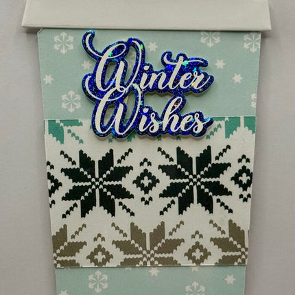 Coffee Cup Gift Card Holder - Winter Wishes Lt Blue w/ Knitted Snowflake Sleeve