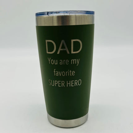 20 oz Tumbler Dad Super Hero Green