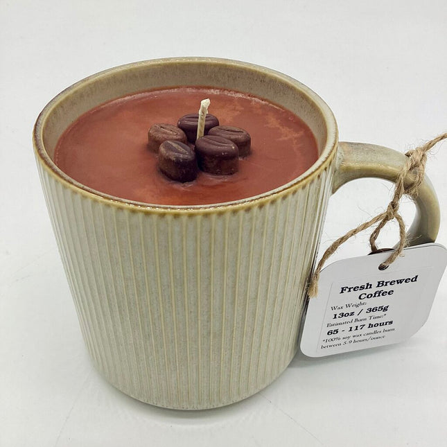 Fresh Coffee (Beige Ribbed Mug) - Mug Candle - 100% soy wax