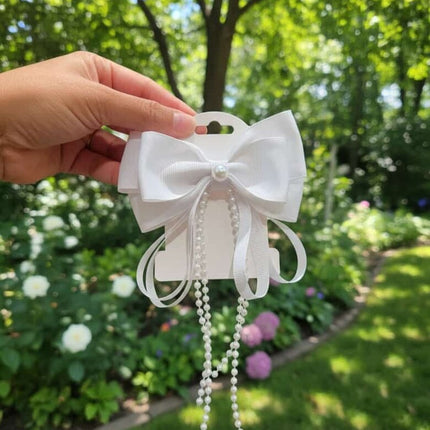 White Bow Hair Clip with Pearls
